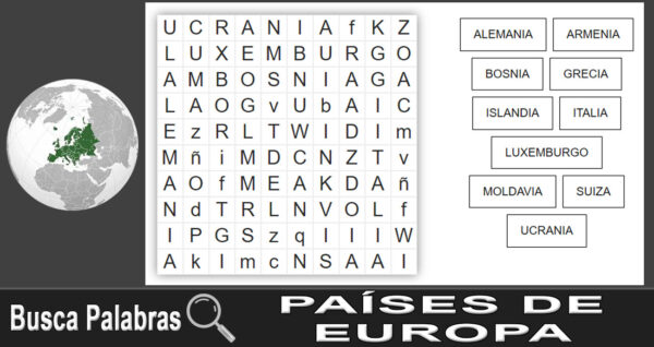 Países de Europa - Busca palabras - Sopa de letras