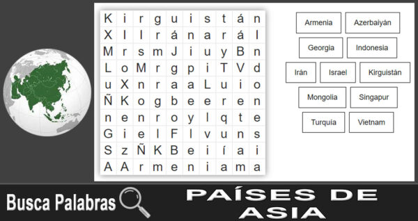 Países de Asia - Busca palabras - Sopa de letras