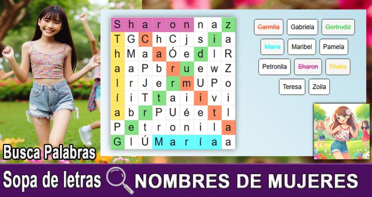 Sopa de letras. Busca palabras. Nombres de mujeres.