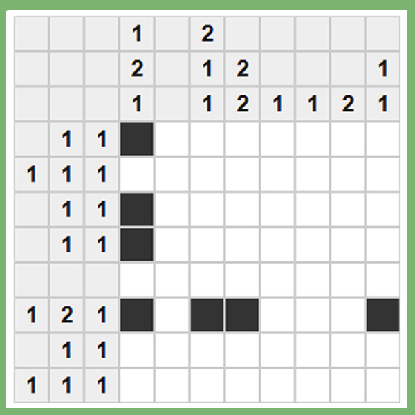 Nonogram - Nonograma. Secuencia 1 2 1.