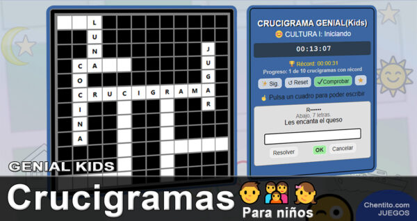 Crucigrama para niños. Palabras cruzadas para niños. Genial Kids.