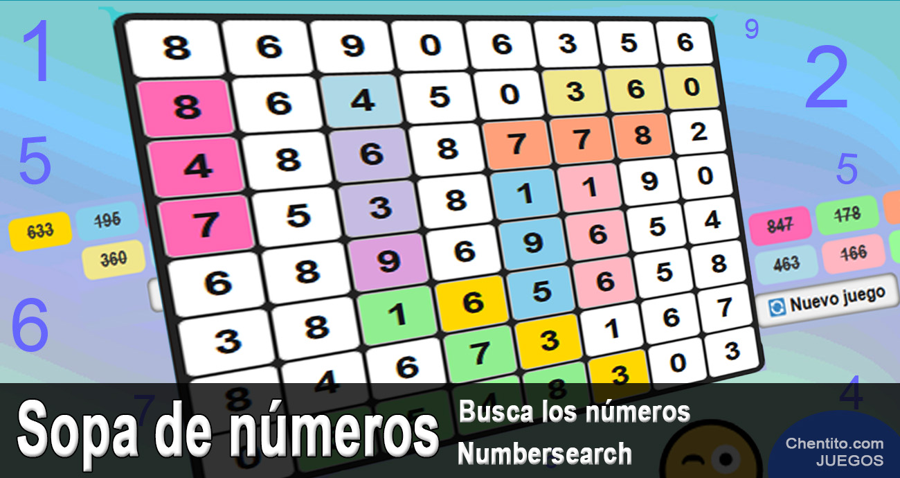 Sopa de números. Busca los números. Numbersearch.